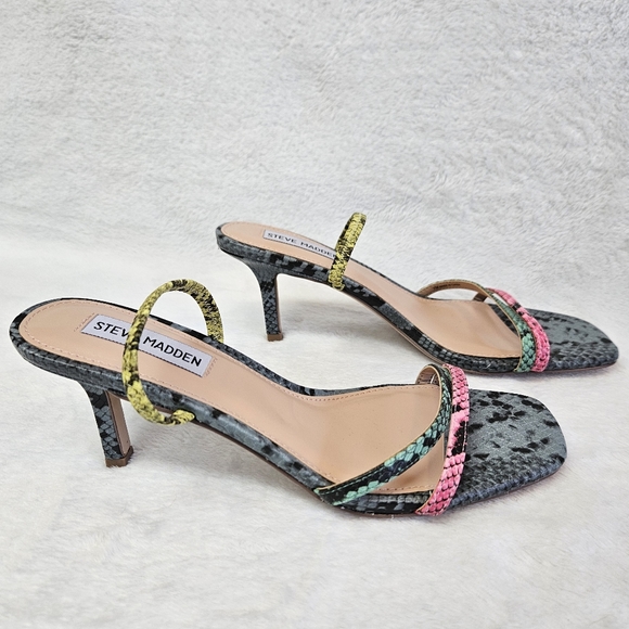 Steve Madden Loft Strappy Open Toe Heels Multi Color Snake Skin Kitten Heel - Picture 4 of 6